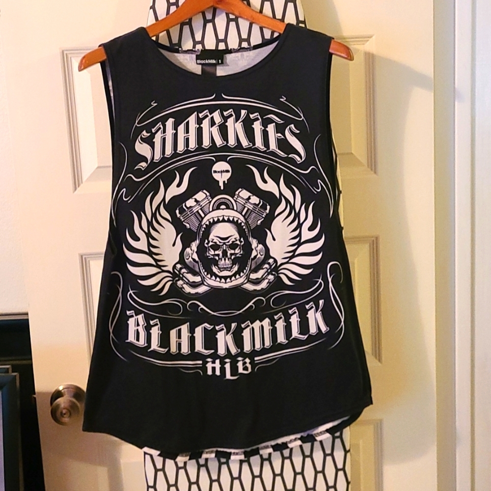 RARE Blackmilk Sharkies Biker Muscle Tee S